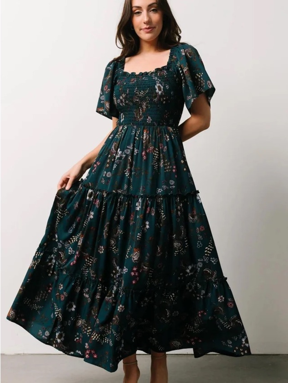 Baltic Born Southampton Smocked Maxi Dress
Print Smocked Square Neck Large Green